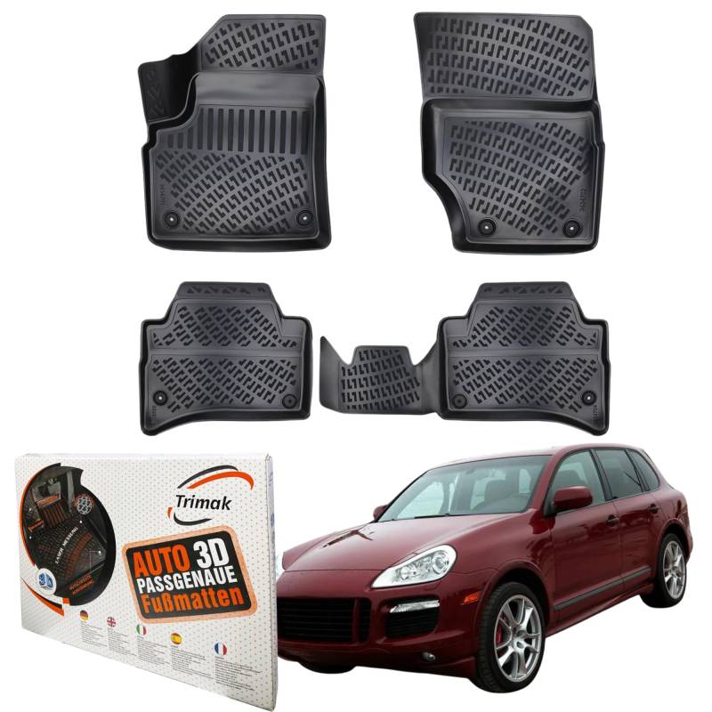 Trimak Passgenau 3D Fussmatten Auto Kompatibel mit Porsche Cayenne 1 Gen 2002-2010 Auto Zubehör 1. und 2. Reihe Gummimatten Autos TPE Allwetter Geruchlos rutschfest Vorne und Hinten Schwartz von Trimak
