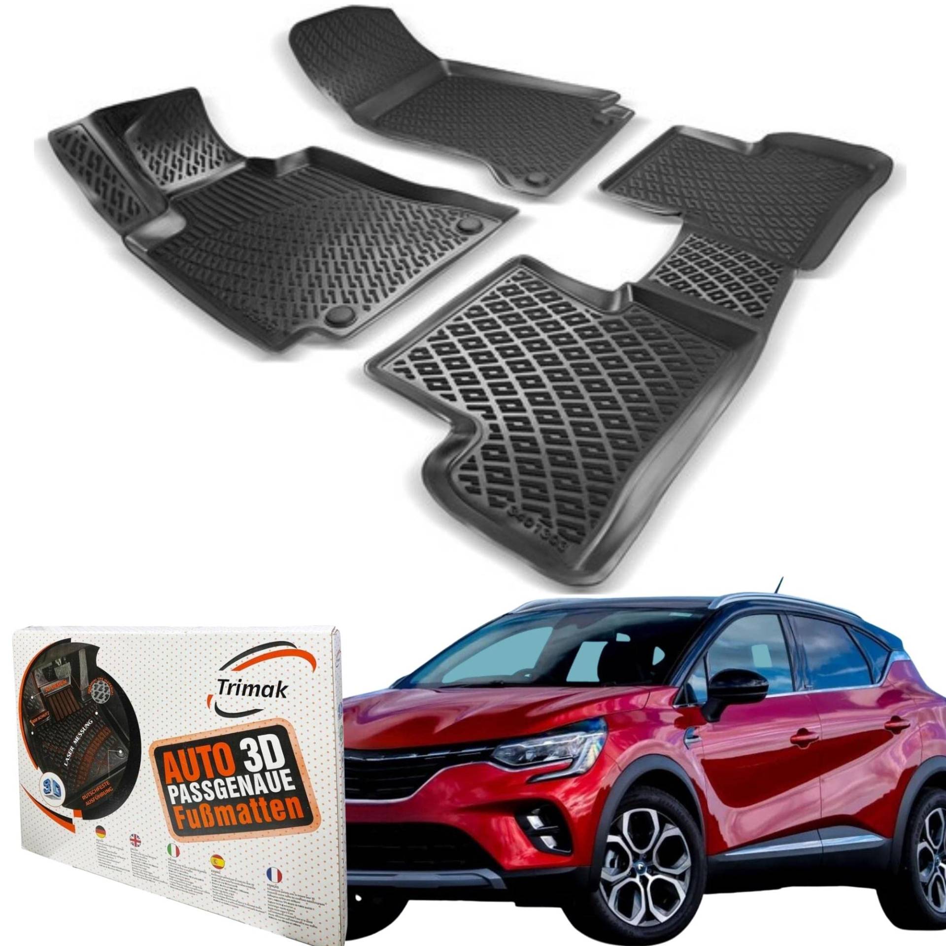 Trimak Passgenau 3D Fussmatten Auto Kompatibel mit Renault Captur 1 Gen 2013-2020 Auto Zubehör 1. und 2. Reihe Gummimatten Autos TPE Allwetter Geruchlos rutschfest Vorne und Hinten Schwartz von Trimak