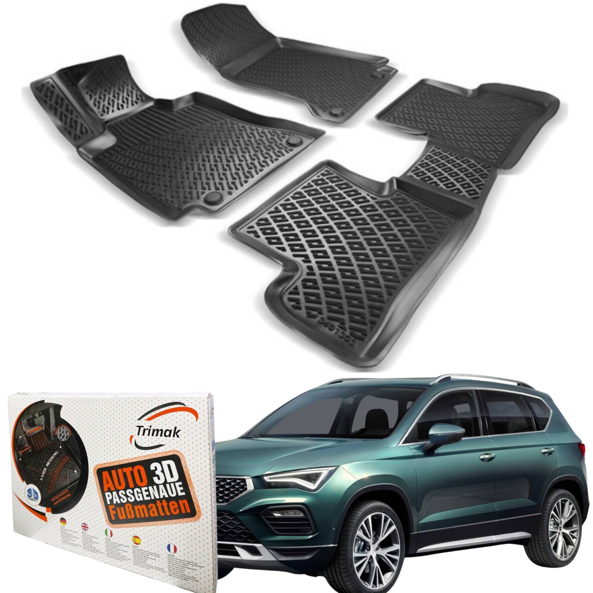 Trimak Passgenau 3D Fussmatten Auto Kompatibel mit Seat Ateca ab 2016 Auto Zubehör 1. und 2. Reihe Gummimatten Autos TPE Allwetter Geruchlos rutschfest Vorne und Hinten Schwartz Trimak Passgenau 3D Fussmatten Auto Kompatibel mit Seat Ateca ab 2016 Auto Zubehör 1. und 2. Reihe Gummimatten Autos TPE Allwetter Geruchlos rutschfest Vorne und Hinten Schwartz von Trimak