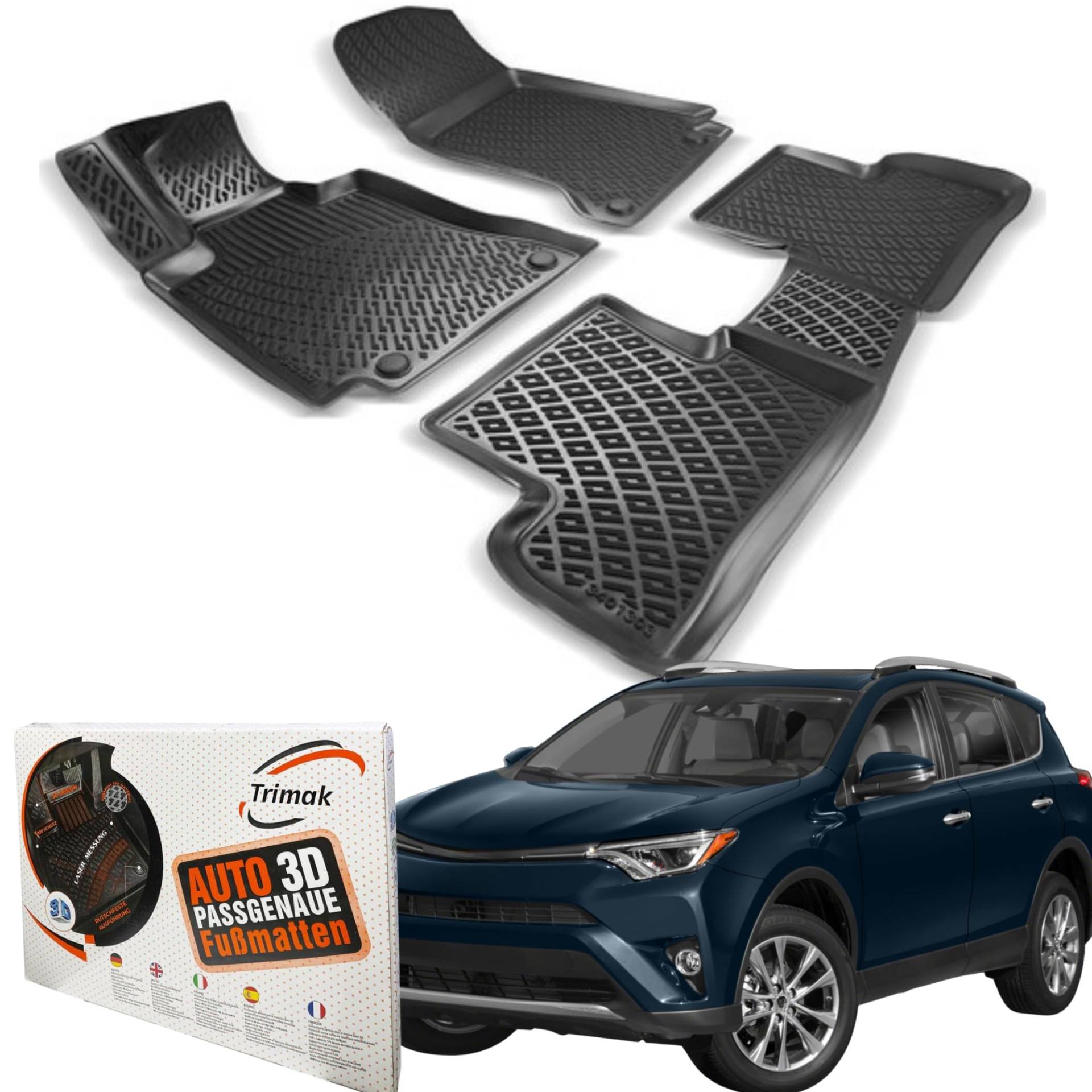 Trimak Passgenau 3D Fussmatten Auto Kompatibel mit Toyota Rav 4 4 Gen 2013-2018 Auto Zubehör 1. und 2. Reihe Gummimatten Autos TPE Allwetter Geruchlos rutschfest Vorne und Hinten Schwartz Trimak Passgenau 3D Fussmatten Auto Kompatibel mit Toyota Rav 4 4 Gen 2013-2018 Auto Zubehör 1. und 2. Reihe Gummimatten Autos TPE Allwetter Geruchlos rutschfest Vorne und Hinten Schwartz von Trimak