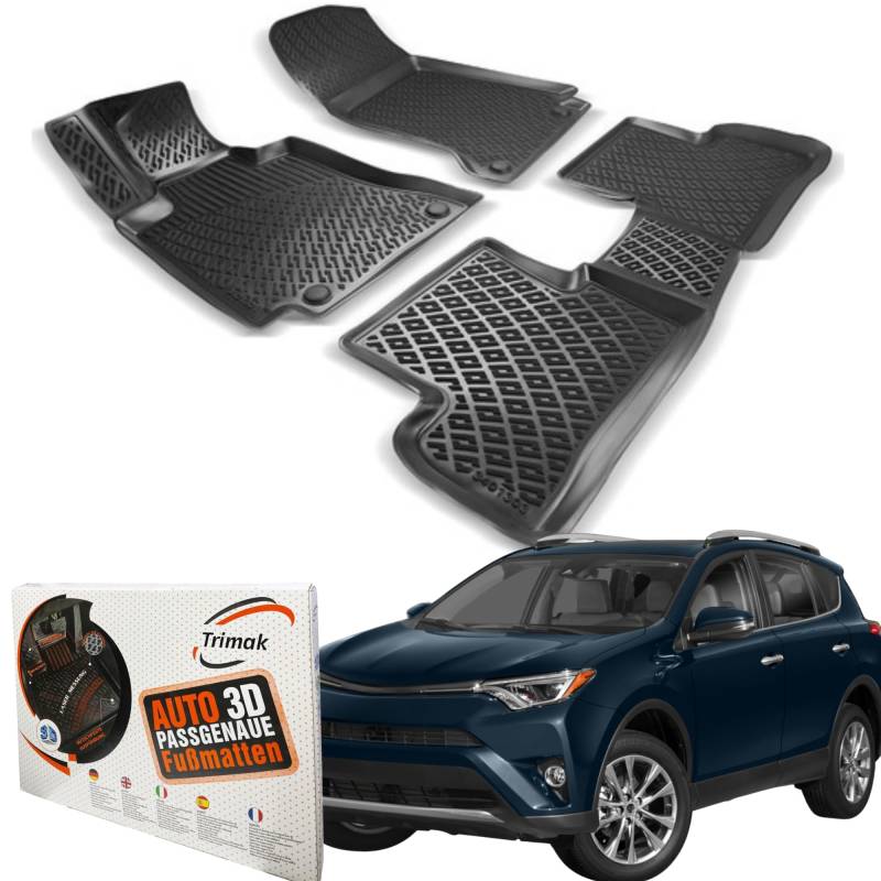 Trimak Passgenau 3D Fussmatten Auto Kompatibel mit Toyota Rav 4 4 Gen 2013-2018 Auto Zubehör 1. und 2. Reihe Gummimatten Autos TPE Allwetter Geruchlos rutschfest Vorne und Hinten Schwartz von Trimak