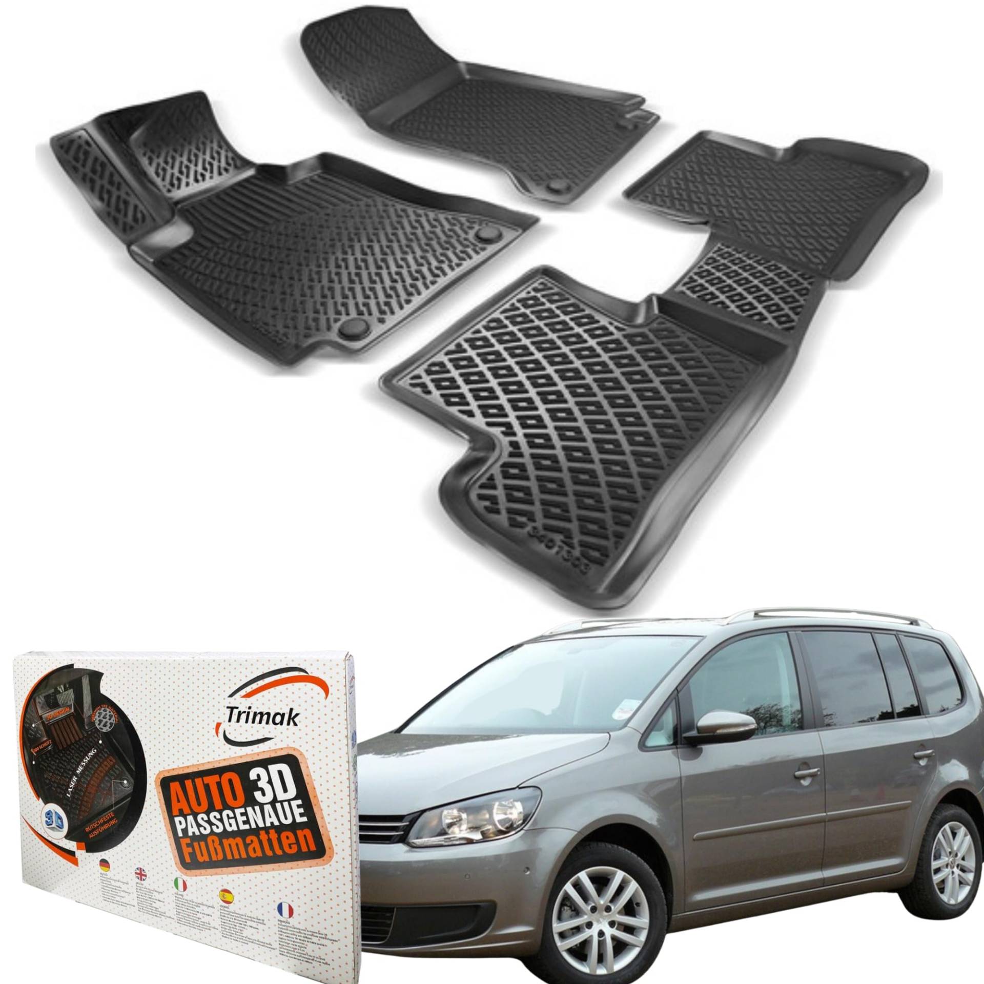 Trimak Passgenau 3D Fussmatten Auto Kompatibel mit Volkswagen Touran 1 Gen 2003-2015 Auto Zubehör 1. und 2. Reihe Gummimatten Autos TPE Allwetter Geruchlos rutschfest Vorne und Hinten Schwartz Trimak Passgenau 3D Fussmatten Auto Kompatibel mit Volkswagen Touran 1 Gen 2003-2015 Auto Zubehör 1. und 2. Reihe Gummimatten Autos TPE Allwetter Geruchlos rutschfest Vorne und Hinten Schwartz von Trimak