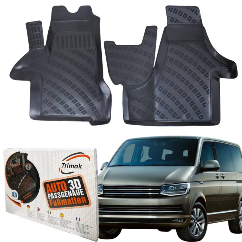 Trimak Passgenau 3D Fussmatten Auto Kompatibel mit Volkswagen Transporter T5 & T6 2003 – 2024 Typ 7H/7E/ SG/SH Auto Zubehör 1. Reihe Gummimatten TPE Allwetter Geruchlos rutschfest Vorne von Trimak