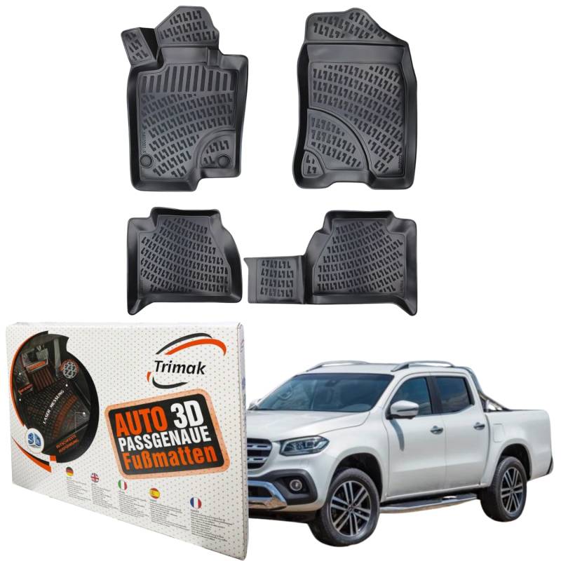 Trimak Passgenau 3D Fussmatten kompatibel mit Mercedes-Benz X-Klasse W470 2017-2020 Auto Zubehör 1. Und 2. Reihe Gummimatten Autos TPE Allwetter Geruchlos rutschfest Vorne und Hinten Schwartz von Trimak