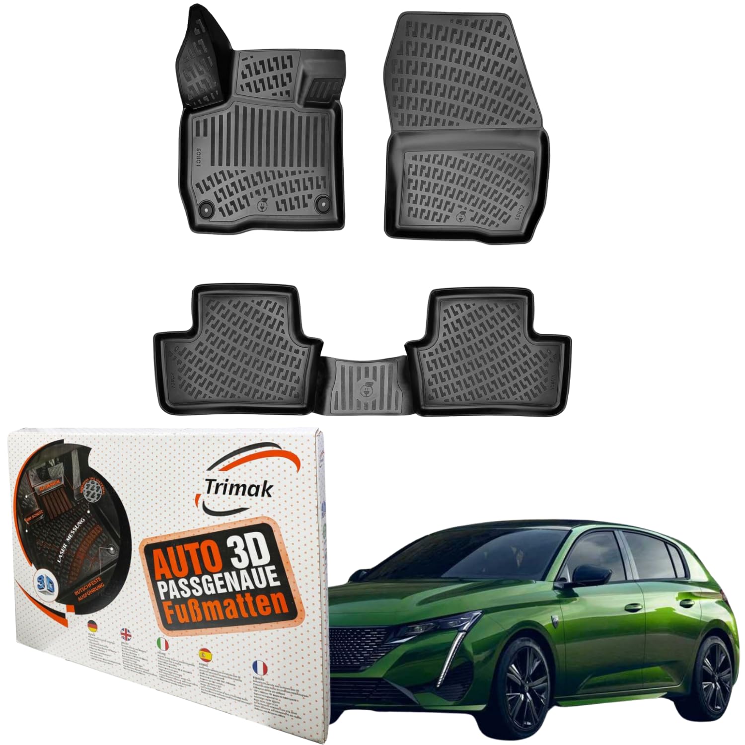 Trimak Passgenau 3D Fussmatten kompatibel mit Peugeot 308 Elektro ab 2023 Auto Zubehör 1. Und 2. Reihe Gummimatten Autos TPE Allwetter Geruchlos rutschfest Vorne und Hinten Schwartz Trimak Passgenau 3D Fussmatten kompatibel mit Peugeot 308 Elektro ab 2023 Auto Zubehör 1. Und 2. Reihe Gummimatten Autos TPE Allwetter Geruchlos rutschfest Vorne und Hinten Schwartz von Trimak