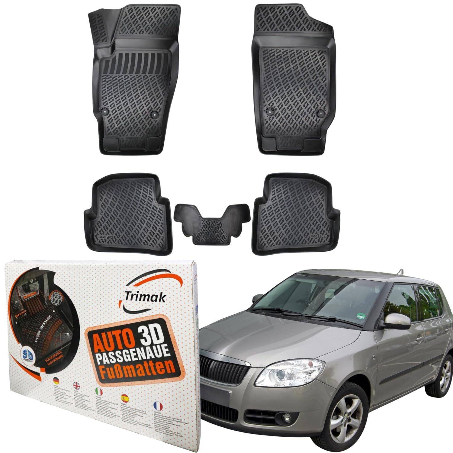 Trimak Passgenau 3D Fussmatten kompatibel mit Skoda Fabia I 1999-2007 Auto Zubehör 1. Und 2. Reihe Gummimatten Autos TPE Allwetter Geruchlos rutschfest Vorne und Hinten Schwartz Trimak Passgenau 3D Fussmatten kompatibel mit Skoda Fabia I 1999-2007 Auto Zubehör 1. Und 2. Reihe Gummimatten Autos TPE Allwetter Geruchlos rutschfest Vorne und Hinten Schwartz von Trimak