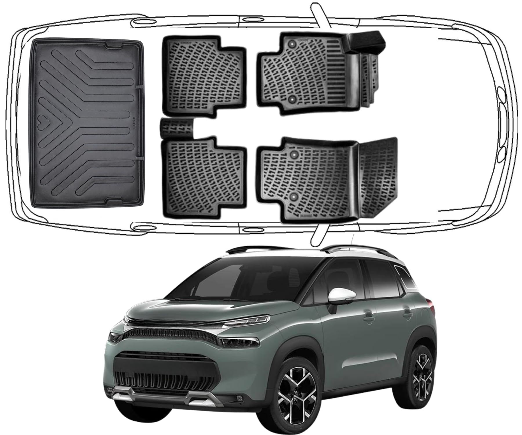 Trimak Passgenau 3D Fussmatten & Feste Rücksitze Untere Kofferraumwanne Set Kompatibel mit Citroën C3 Aircross 2017-2024 Auto Zubehör Gummimatten & Kofferraummatte Autos Allwetter Geruchlos Trimak Passgenau 3D Fussmatten & Feste Rücksitze Untere Kofferraumwanne Set Kompatibel mit Citroën C3 Aircross 2017-2024 Auto Zubehör Gummimatten & Kofferraummatte Autos Allwetter Geruchlos von Trimak