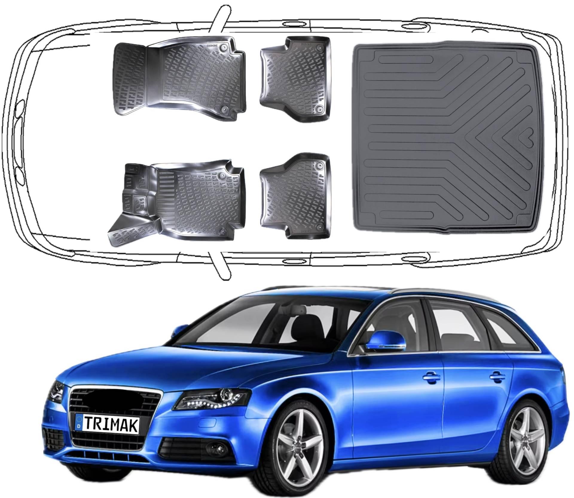 Trimak Passgenau 3D Fussmatten & Kofferraumwanne Auto Set Kompatibel mit Audi A4 B8 Kombi 2007-2015 Auto Zubehör Gummimatten & Kofferraummatte Autos TPE Allwetter Geruchlos rutschfest Schwarz Trimak Passgenau 3D Fussmatten & Kofferraumwanne Auto Set Kompatibel mit Audi A4 B8 Kombi 2007-2015 Auto Zubehör Gummimatten & Kofferraummatte Autos TPE Allwetter Geruchlos rutschfest Schwarz von Trimak