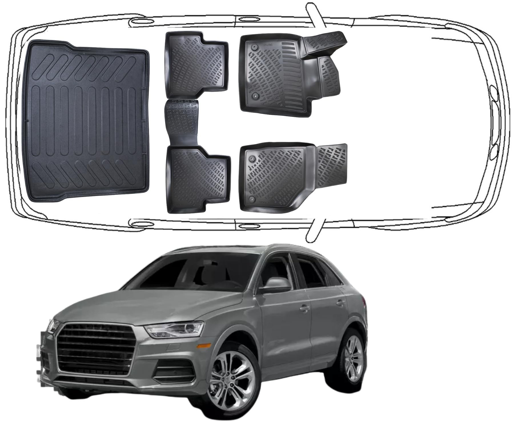 Trimak Passgenau 3D Fussmatten & Kofferraumwanne Auto Set Kompatibel mit Audi Q3 8U 2011-2018 Auto Zubehör Gummimatten & Kofferraummatte Autos TPE Allwetter Geruchlos rutschfest Schwarz Trimak Passgenau 3D Fussmatten & Kofferraumwanne Auto Set Kompatibel mit Audi Q3 8U 2011-2018 Auto Zubehör Gummimatten & Kofferraummatte Autos TPE Allwetter Geruchlos rutschfest Schwarz von Trimak