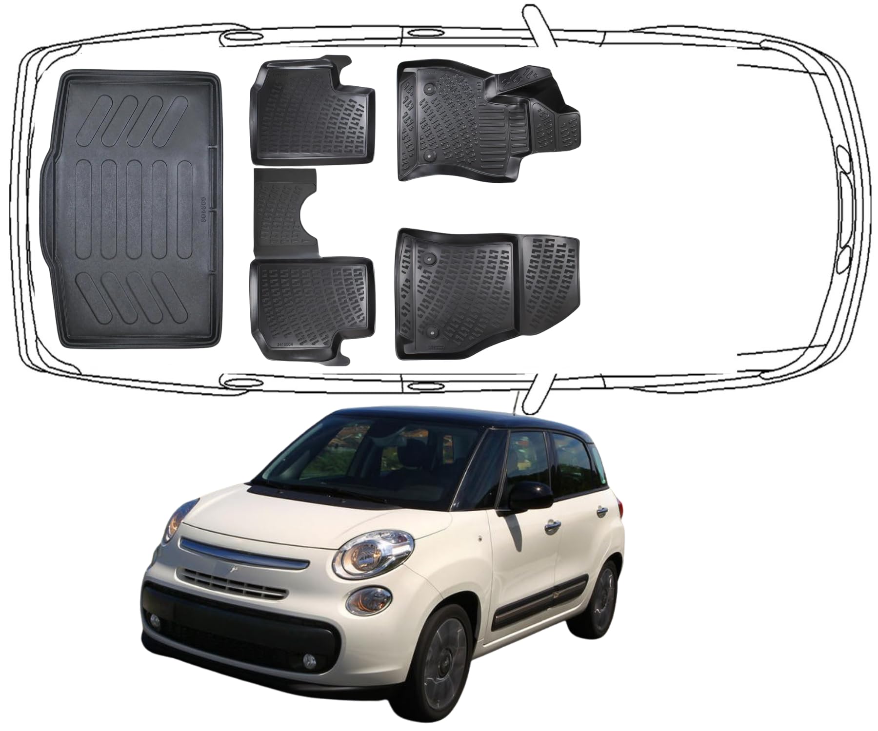 Trimak Passgenau 3D Fussmatten & Kofferraumwanne Auto Set Kompatibel mit FIAT 500L 2012-2022 Untere Auto Allwetter Zubehör Gummimatten Kofferraumwanne Autos TPE Allwetter Geruchlos rutschfest Trimak Passgenau 3D Fussmatten & Kofferraumwanne Auto Set Kompatibel mit FIAT 500L 2012-2022 Untere Auto Allwetter Zubehör Gummimatten Kofferraumwanne Autos TPE Allwetter Geruchlos rutschfest von Trimak