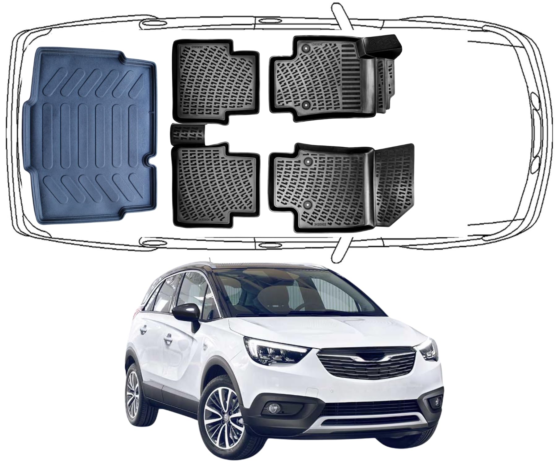Trimak Passgenau 3D Fussmatten & Kofferraumwanne Auto Set Kompatibel mit Opel Crossland 2017-2024 Auto Allwetter Zubehör Gummimatten Kofferraumwanne Autos TPE Allwetter Geruchlos rutschfest Trimak Passgenau 3D Fussmatten & Kofferraumwanne Auto Set Kompatibel mit Opel Crossland 2017-2024 Auto Allwetter Zubehör Gummimatten Kofferraumwanne Autos TPE Allwetter Geruchlos rutschfest von Trimak