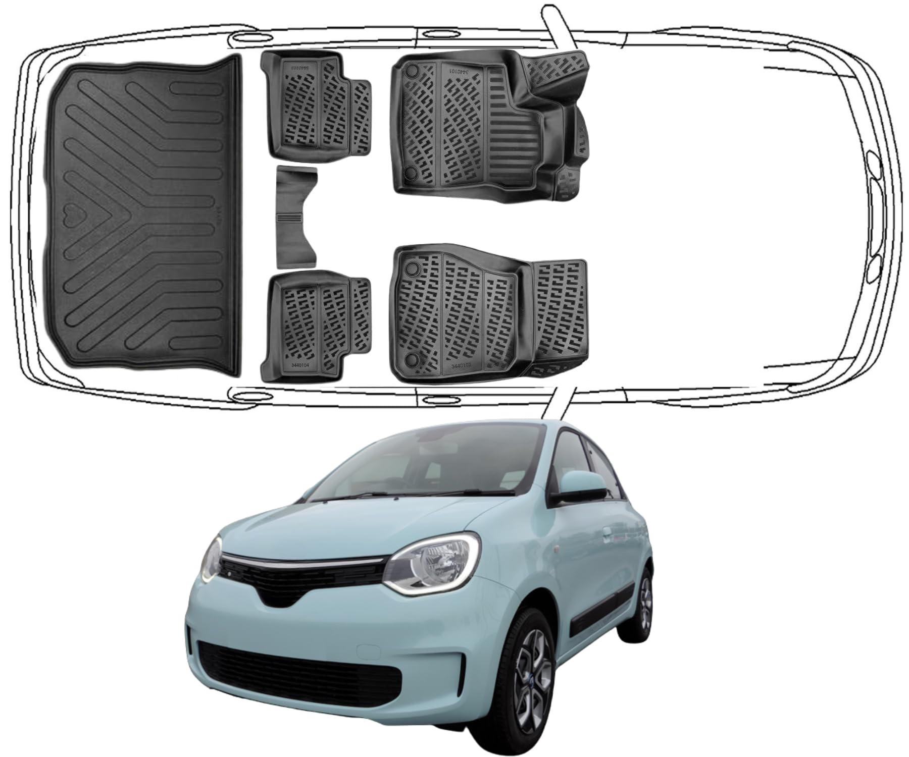 Trimak Passgenau 3D Fussmatten & Kofferraumwanne Auto Set Kompatibel mit Renault Twingo 3 2014-2024 Auto Zubehör Gummimatten & Kofferraummatte Autos TPE Allwetter Geruchlos rutschfest Schwarz Trimak Passgenau 3D Fussmatten & Kofferraumwanne Auto Set Kompatibel mit Renault Twingo 3 2014-2024 Auto Zubehör Gummimatten & Kofferraummatte Autos TPE Allwetter Geruchlos rutschfest Schwarz von Trimak