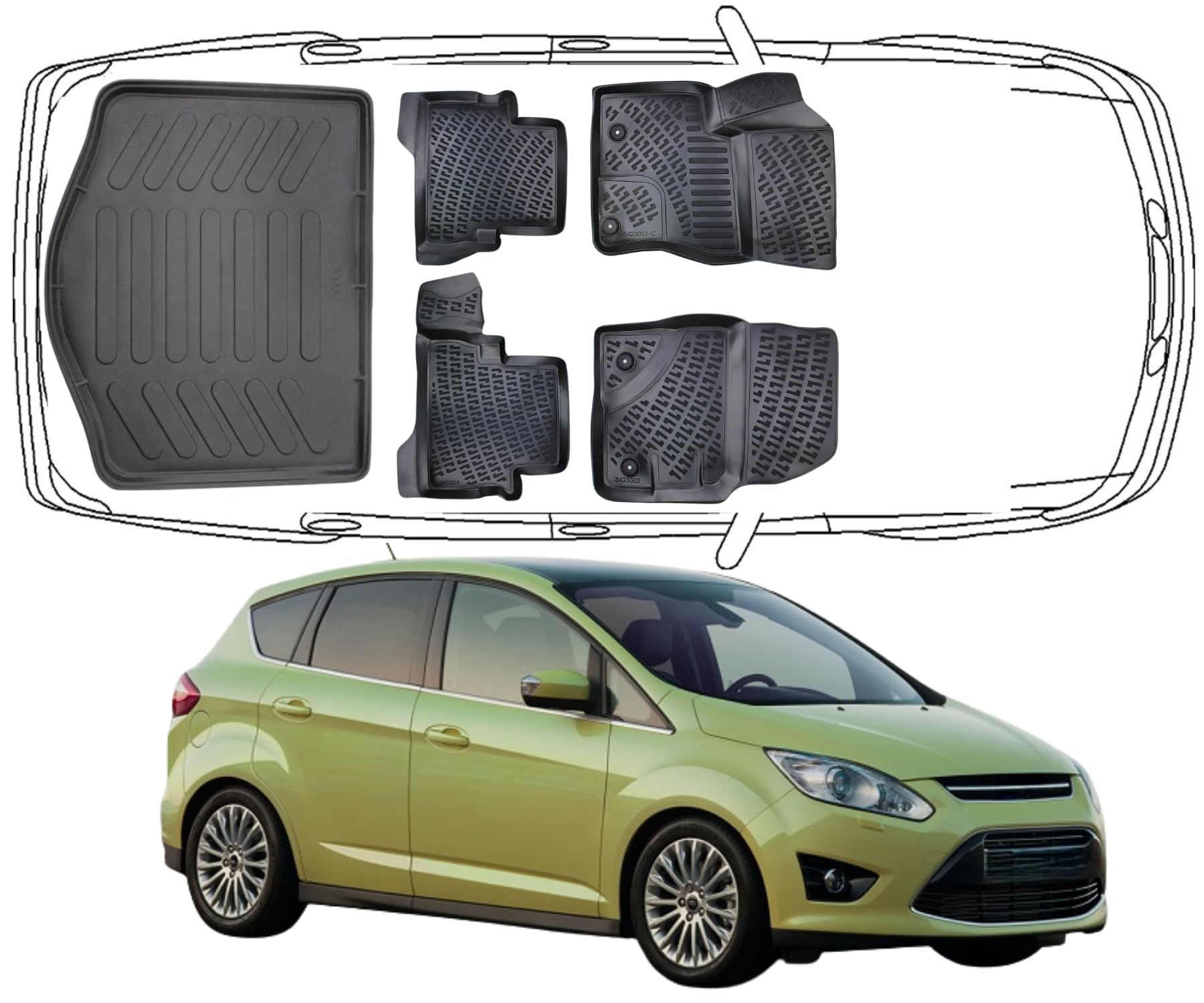 Trimak Passgenau 3D Kofferraumwanne Kompatibel mit Ford C-MAX 1.Gen 2003-2010 Kofferraummatte Schutzmatte Auto Zubehör Antirutschmatte Kantenschutz TPE Gummi Dauerhaft Schwarz Trimak Passgenau 3D Kofferraumwanne Kompatibel mit Ford C-MAX 1.Gen 2003-2010 Kofferraummatte Schutzmatte Auto Zubehör Antirutschmatte Kantenschutz TPE Gummi Dauerhaft Schwarz von Trimak
