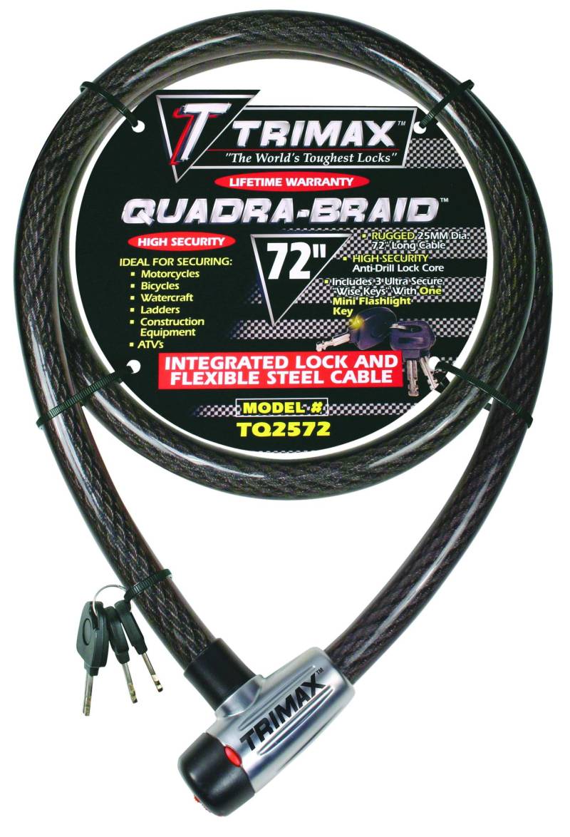Trimax Trimaflex TQ2572 Kabelschloss mit Schlüssel, 1,8 m Länge x 25 mm, Kartenverpackung, Schwarz von Trimax