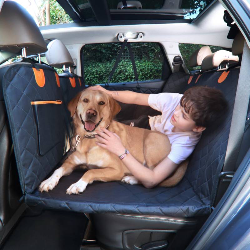 Trio Gato Rücksitzverlängerung für Hunde, Autositzbezug mit Harter verstärkter Unterseite und Netzstoff. Strapazierfähige Hängematte, große Seitenklappen, vollständiger Auto-/UV-Schutz, Türen, von Trio Gato