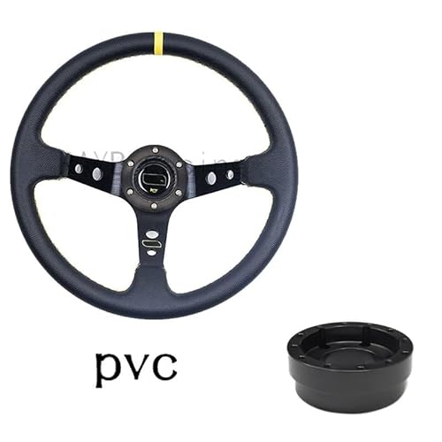 Steering Wheel Car,Lenkrad 13/14 Zoll Racing Lenkräder Tiefe Driften Sport Lenkrad Lenkrad Adapter PU Auto(Set A-PVC-A) von Trohollis