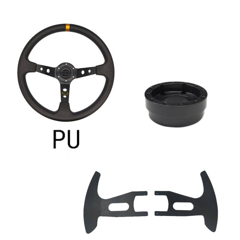 Steering Wheel Car,Lenkrad 13/14 Zoll Racing Lenkräder Tiefe Driften Sport Lenkrad Lenkrad Adapter PU Auto(Set B-PU) von Trohollis