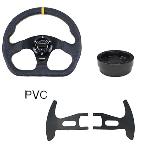 Steering Wheel Car,Lenkrad 13/14 Zoll Racing Lenkräder Tiefe Driften Sport Lenkrad Lenkrad Adapter PU Auto(Set B-PVC-C) von Trohollis