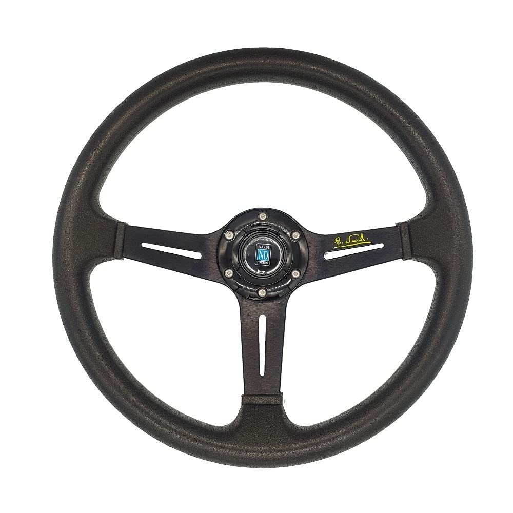 Steering Wheel Car,Lenkrad 14 Zoll Rennwagen Lenkrad kopieren Holzlenkrad mit schwarzem Speichen Klassisches Lenkrad(PU-Black) von Trohollis