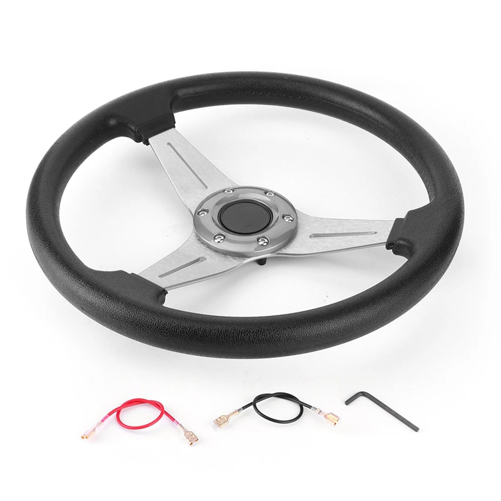 Steering Wheel Car,Lenkrad 350mm/14in Racing Auto Lenkrad Komfortable Driften Lenkrad for Autos(Silver) von Trohollis