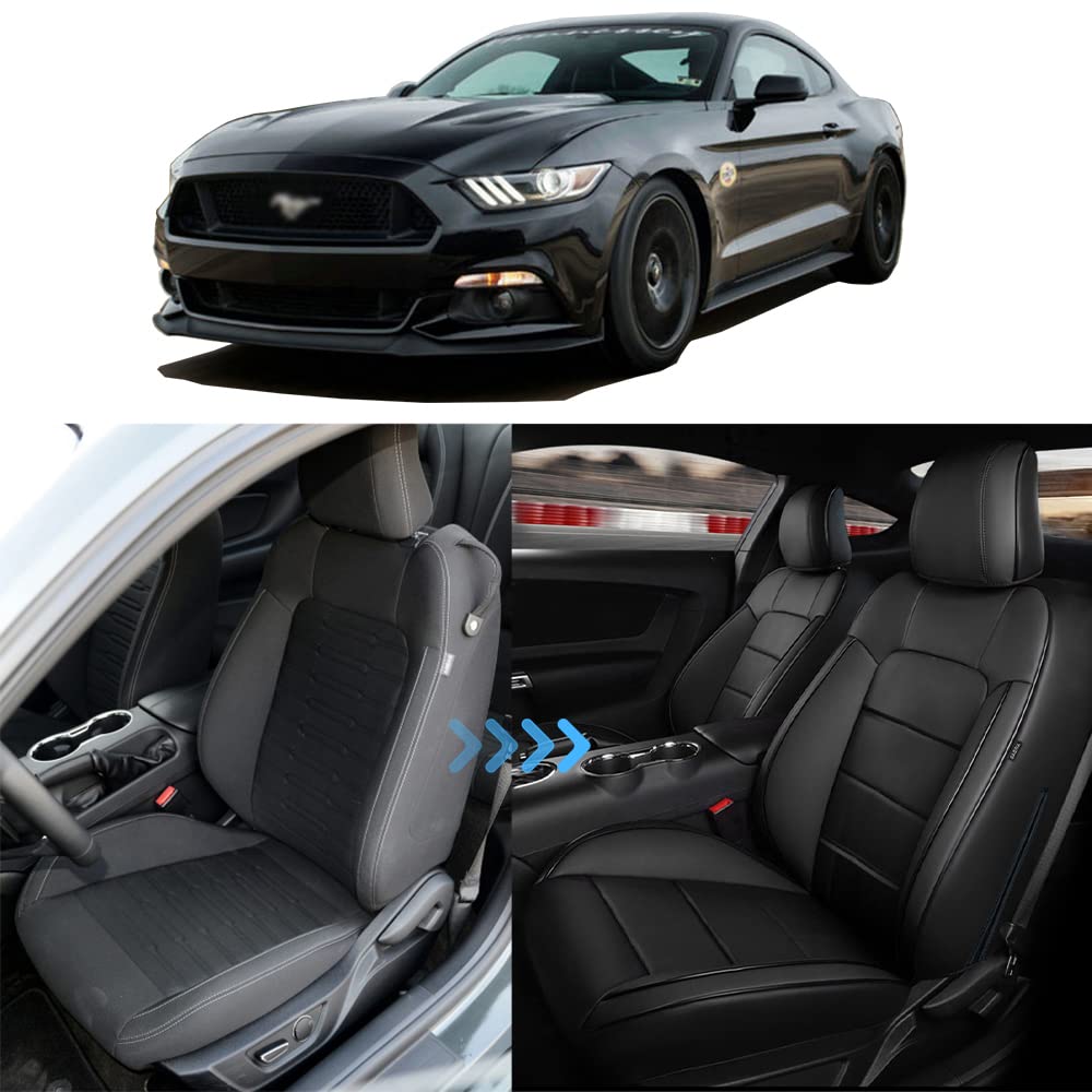 Autositzbezug Set Protector Schwarz sitzbezug Passend Kompatibel Airbag Spezifisch Maßgeschneidert Dediziert Nur für Ford Mustang 2015 2016 2017 2018 2019 von Tuhu-auto
