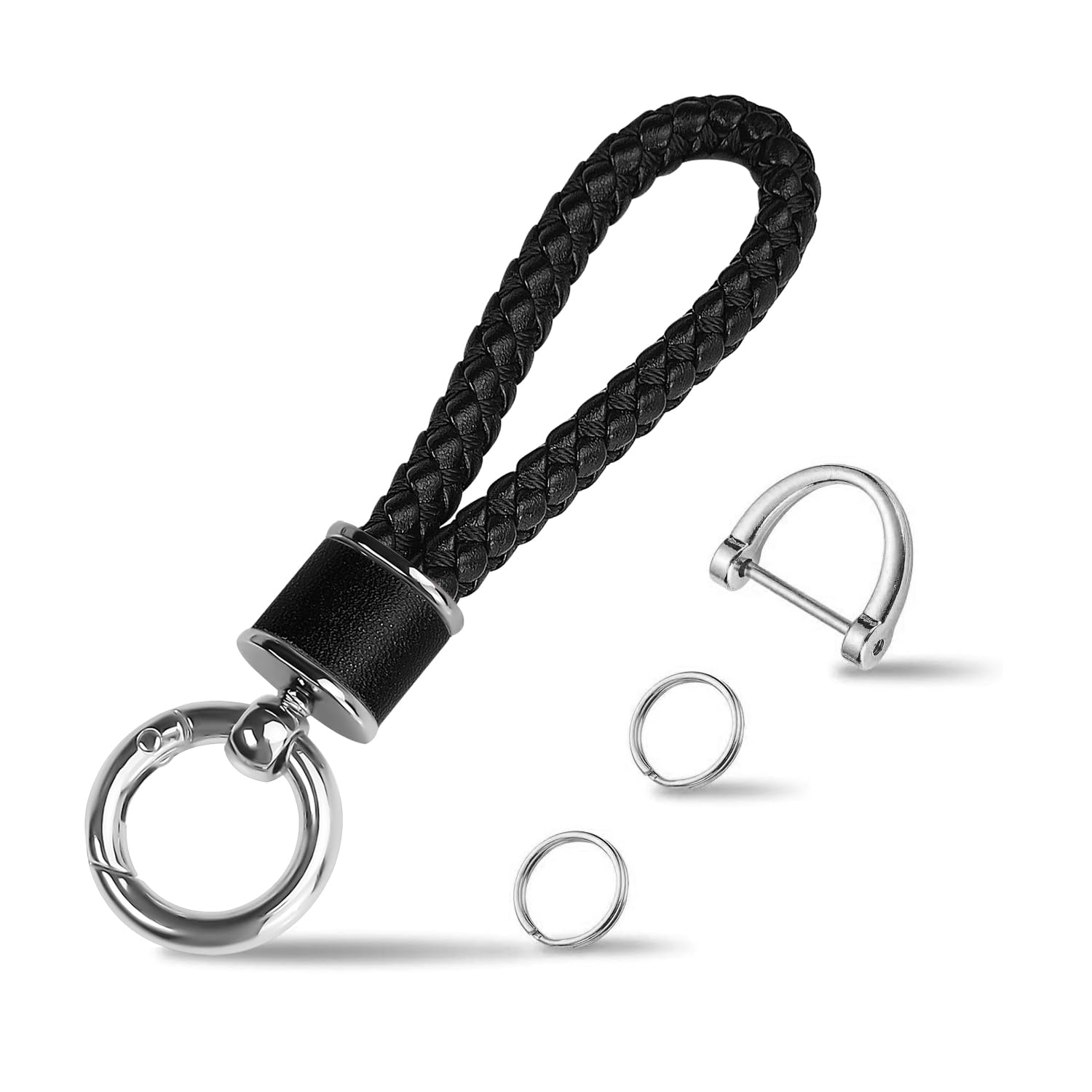 Tukellen Schlüsselanhänger aus Ledergeflecht, für Auto, Geschenk, Frau, mit 360 Grad drehbarem D-Ring und Schraubendreher (schwarz) von Tukellen