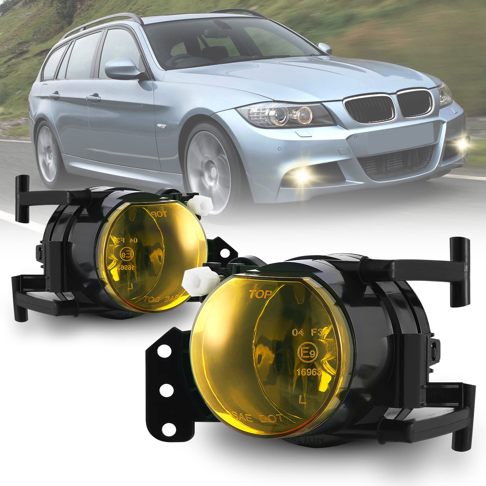 Nebelscheinwerfer für BMW (E90 E91 E46 E60 E61 E63 E64 E83) 3er 5er 6er X3, 01/2003-12/2012, HB4, 1 Paar Re/Li (inkl. Leuchtmittel HB4/9006-51W), Gelb Objektiv,R:63176920704 L:63176920703 von Tula Motoren