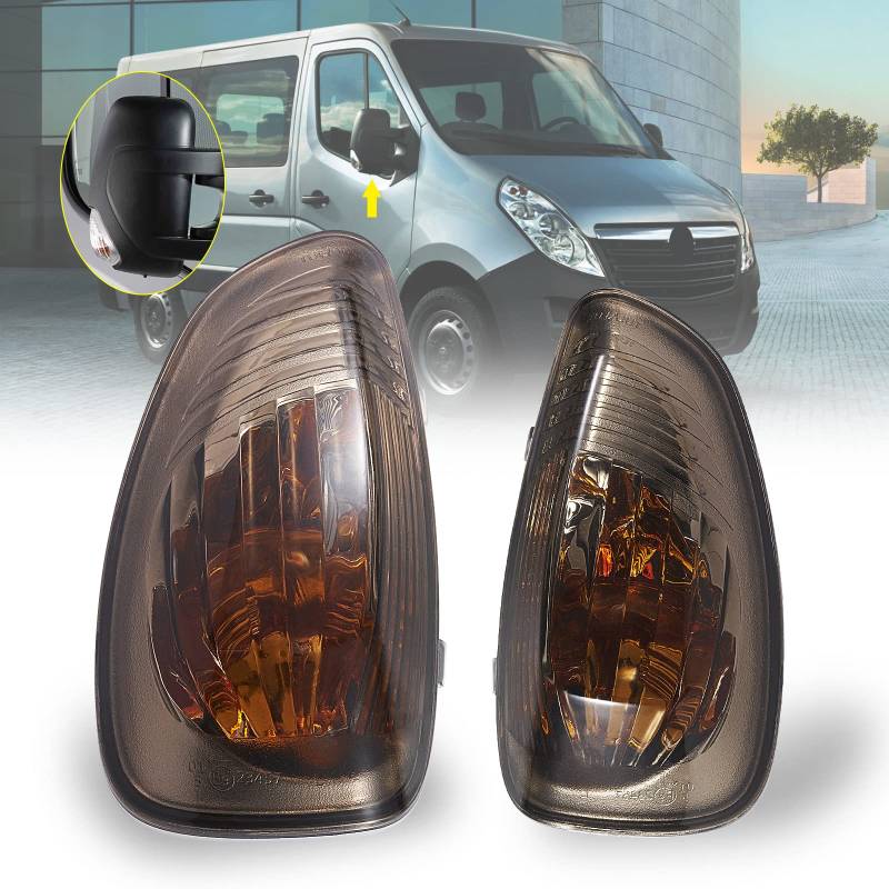 Seitenblinker Außenspiegel Spiegel Blinker für RENAULT Master III(EV/FV/HV/JV/UV) 02/2010-UP NISSAN NV400 11-UP OPEL Movano B X62 05/2010-UP 1 Paar (12V W16W Leuchtmittel nicht enthalten) grau Linse von Tula Motoren