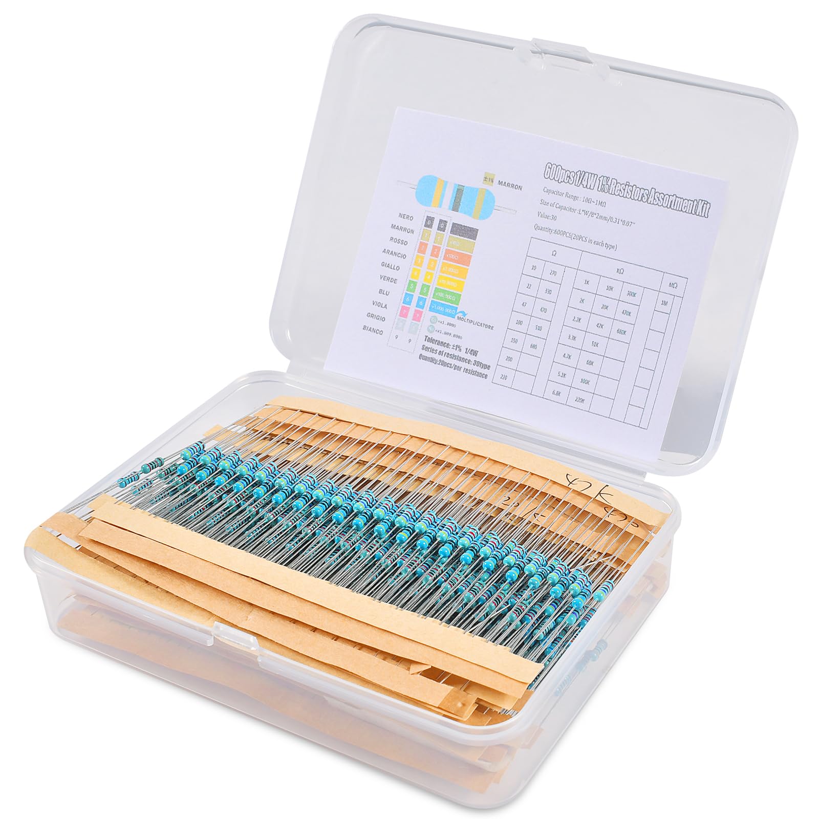 Widerstände Sortiment Kit, 30 Werte 600 StüCk WiderstäNde 10 Ohm,1M Ohm 1/4W Carbon Film Widerstand Kit Metallschichtwiderstände Sortiment mit Aufbewahrungsbox für DIY-Projekte (30 Werte 600Stück) Widerstände Sortiment Kit, 30 Werte 600 StüCk WiderstäNde 10 Ohm,1M Ohm 1/4W Carbon Film Widerstand Kit Metallschichtwiderstände Sortiment mit Aufbewahrungsbox für DIY-Projekte (30 Werte 600Stück) von Tundwhite