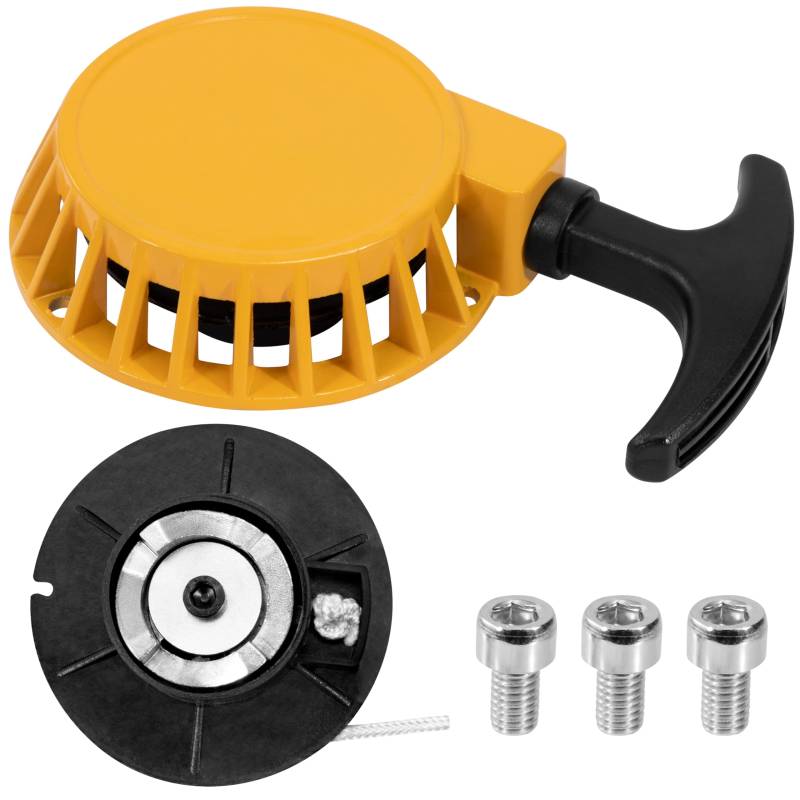 Tunejoy Seilzugstarter Motorrad Rücklaufstarter Easy Pull Starter Aluminium für Mini Zündung Motor Pocket Bike Mini moto Kinderfahrrad 47cc 49cc Gelb von Tunejoy