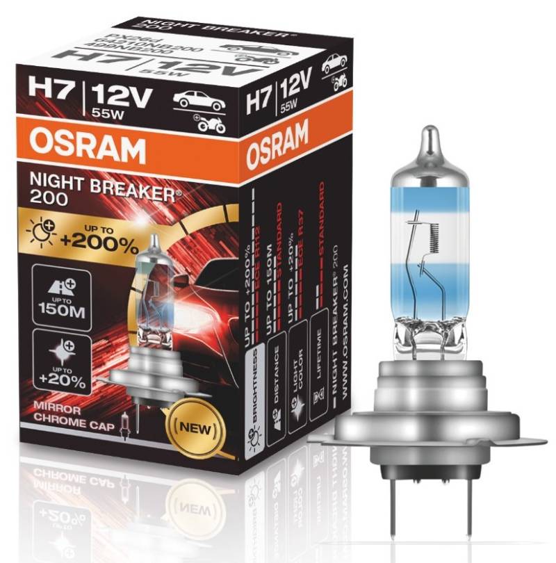 1 Stück OSRAM NIGHT BREAKER 200 +200% Lampen Birnen für Scheinwerfer / Fassung H7 / VERCHROMTE LAMPENSPITZEN von OSRAM GmbH