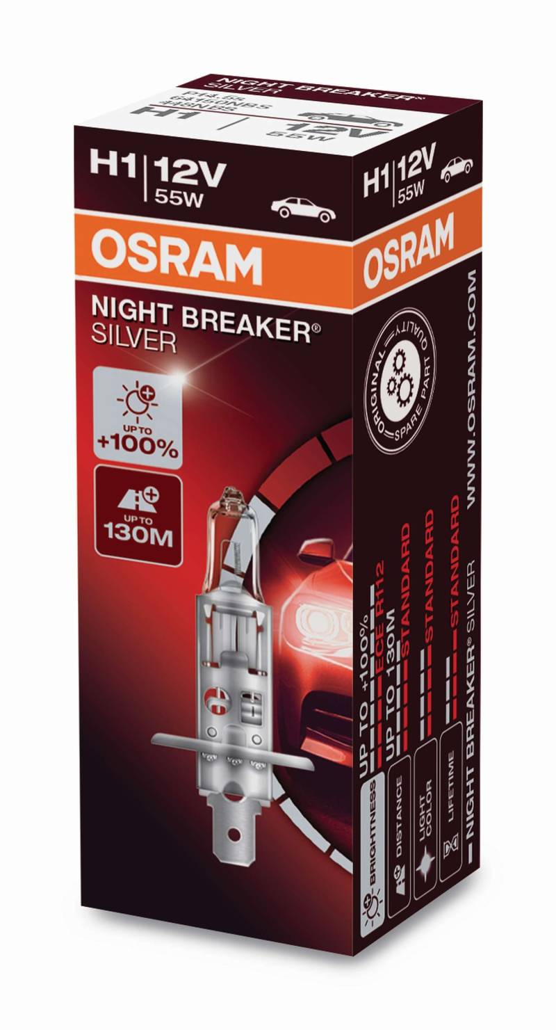 1 Stück OSRAM NIGHT BREAKER SILVER +100% Lampen Birnen für Scheinwerfer / Fassung H1 von OSRAM GmbH