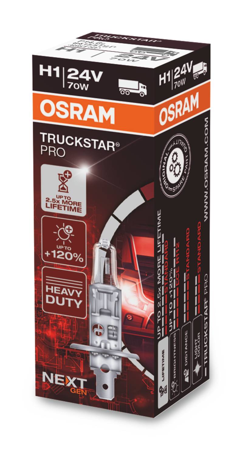 1 Stück OSRAM TRUCKSTAR PRO Next Generation 24V Lampen Birnen für LKW Scheinwerfer / Fassung H1 70W von OSRAM GmbH