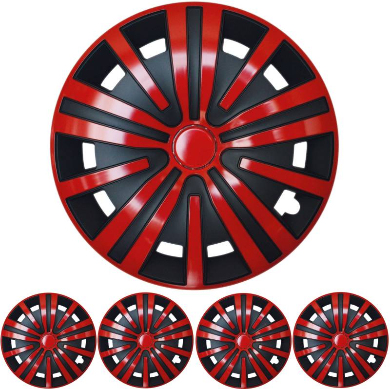 16 ZOLL 4x PREMIUM DESIGN Radkappen Radzierblenden Set "Spinel" in Rot / Schwarz von Tuning Fanatics