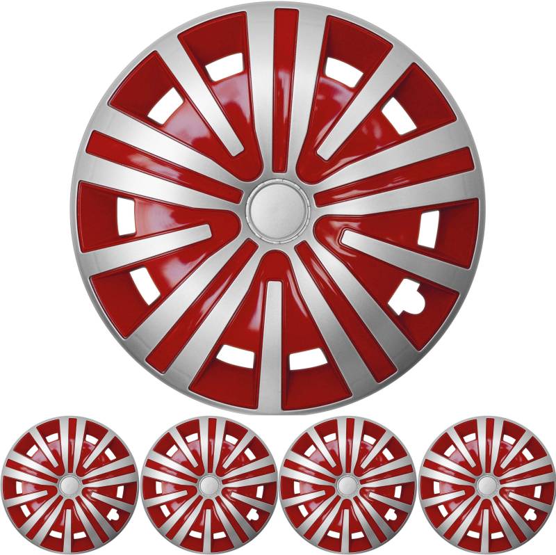 16 ZOLL 4x PREMIUM DESIGN Radkappen Radzierblenden Set Spinel in Silber / Rot von Tuning Fanatics