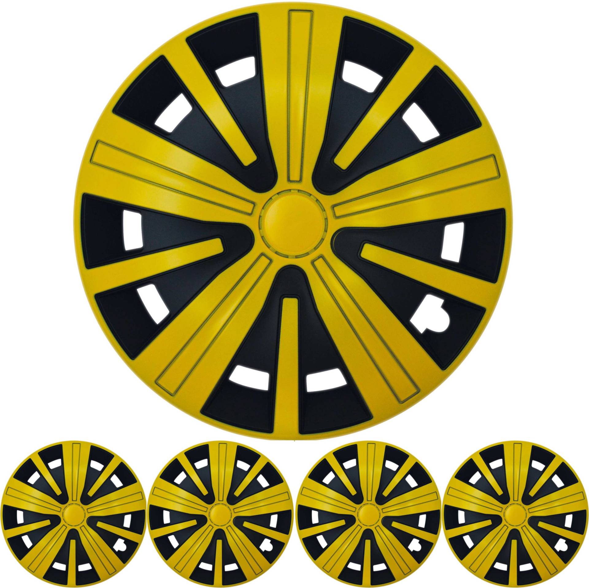 16 ZOLL 4x PREMIUM DESIGN Radkappen Radzierblenden Spinel BIS in Gelb Schwarz von Tuning Fanatics