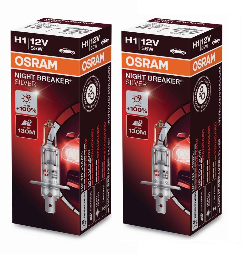 2 Stück OSRAM NIGHT BREAKER SILVER +100% Lampen Birnen für Scheinwerfer / Fassung H1 von OSRAM GmbH