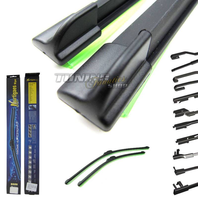 2x PREMIUM SOFT FLAT Scheibenwischer Wischerblatt Flachbalken Adapter 600/375mm von Tuning Fanatics