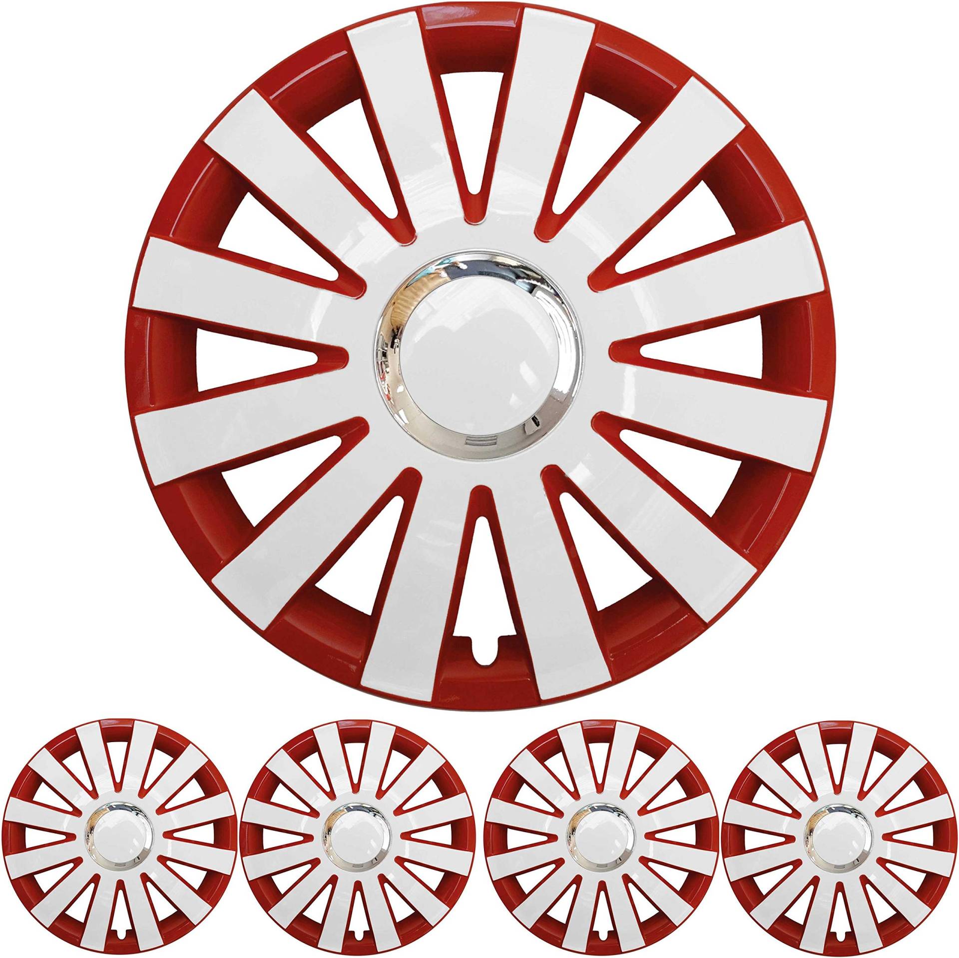 4X Premium Design Radkappen Radzierblenden Set 'Onyx' 15 Zoll in Rot/Weiß von Tuning Fanatics