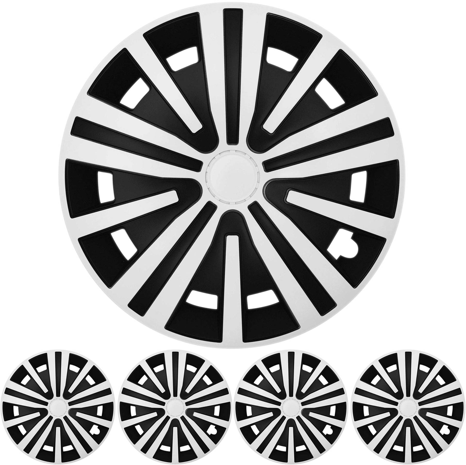 4X Premium Design Radkappen Radzierblenden Set 'Spinel' 16 Zoll Weiß/Schwarz von Tuning Fanatics
