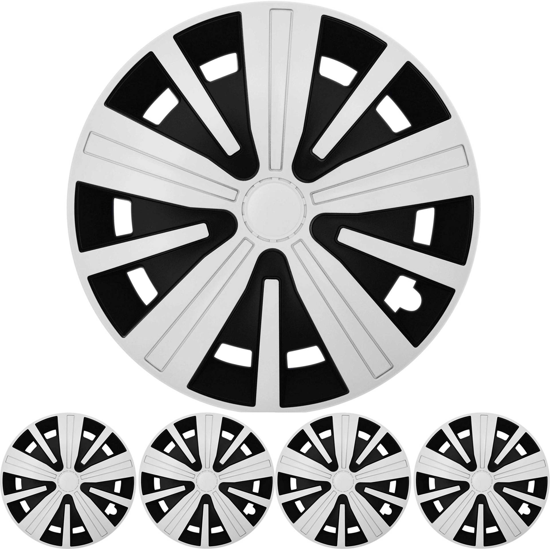 4X Premium Design Radkappen Radzierblenden Set 'Spinel BIS' 15 Zoll Weiß Schwarz von Tuning Fanatics