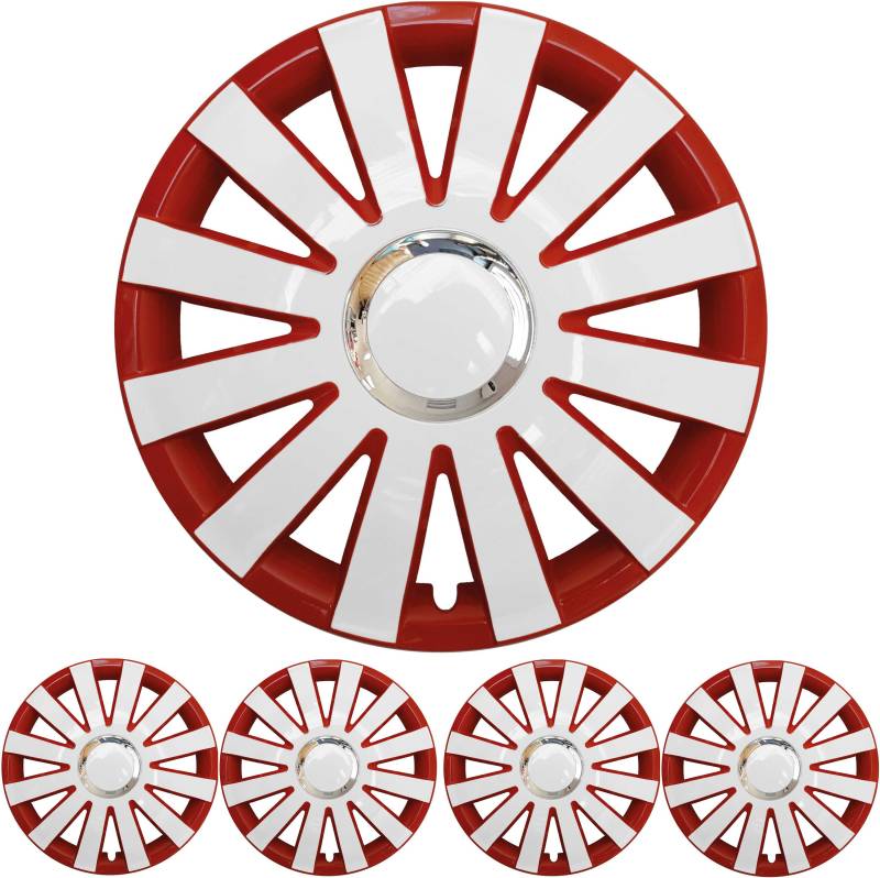 4x PREMIUM DESIGN Radkappen Radzierblenden Set "Onyx" 15 ZOLL in Rot / Weiß von Tuning Fanatics
