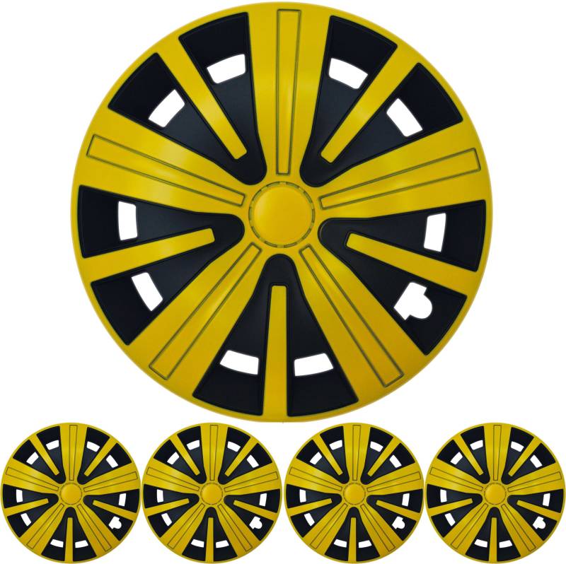 4x PREMIUM DESIGN Radkappen Radzierblenden Spinel BIS 15 ZOLL in Gelb Schwarz von Tuning Fanatics