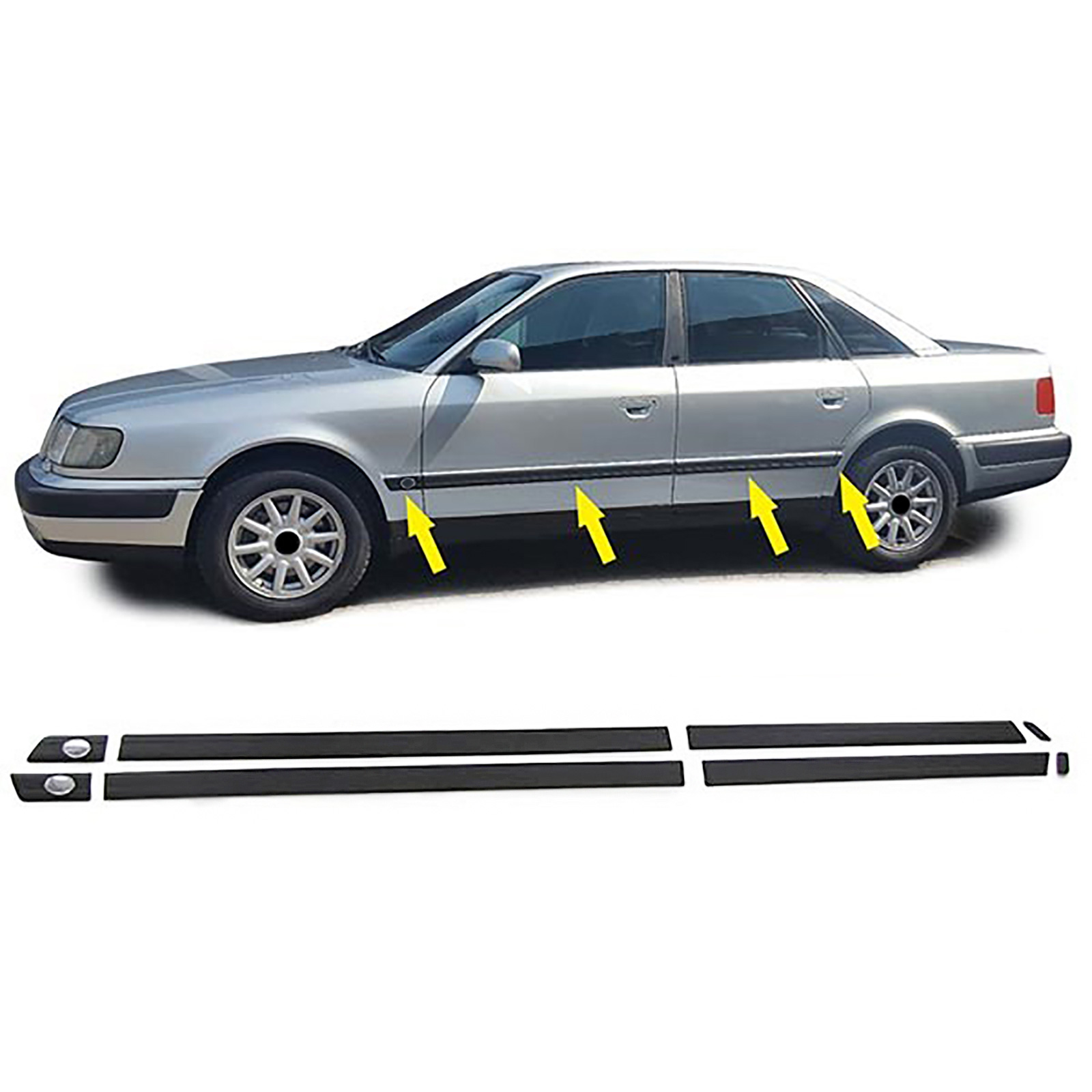 4x Zierleisten Türleisten Seitenleisten Leisten Set LINKS + RECHTS + CLIPS für Audi 100 C4 90-94 4x Zierleisten Türleisten Seitenleisten Leisten Set LINKS + RECHTS + CLIPS für Audi 100 C4 90-94 von Carparts-Online GmbH