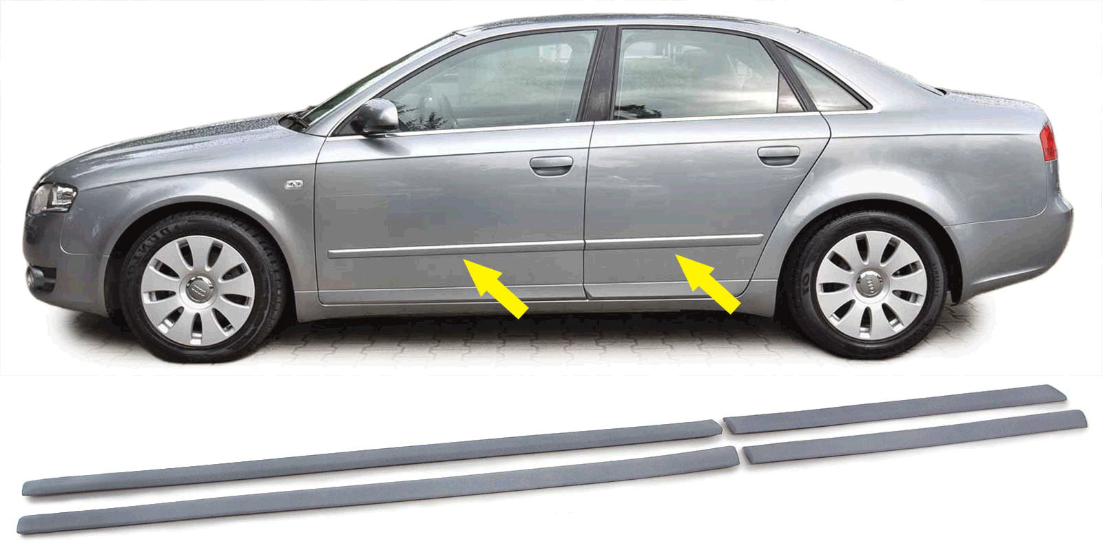 4x Zierleisten Türleisten Seitenleisten Leisten Set LINKS + RECHTS für Audi A4 B7 8E Limo + Avant ab 2004-2008 4x Zierleisten Türleisten Seitenleisten Leisten Set LINKS + RECHTS für Audi A4 B7 8E Limo + Avant ab 2004-2008 von Carparts-Online GmbH