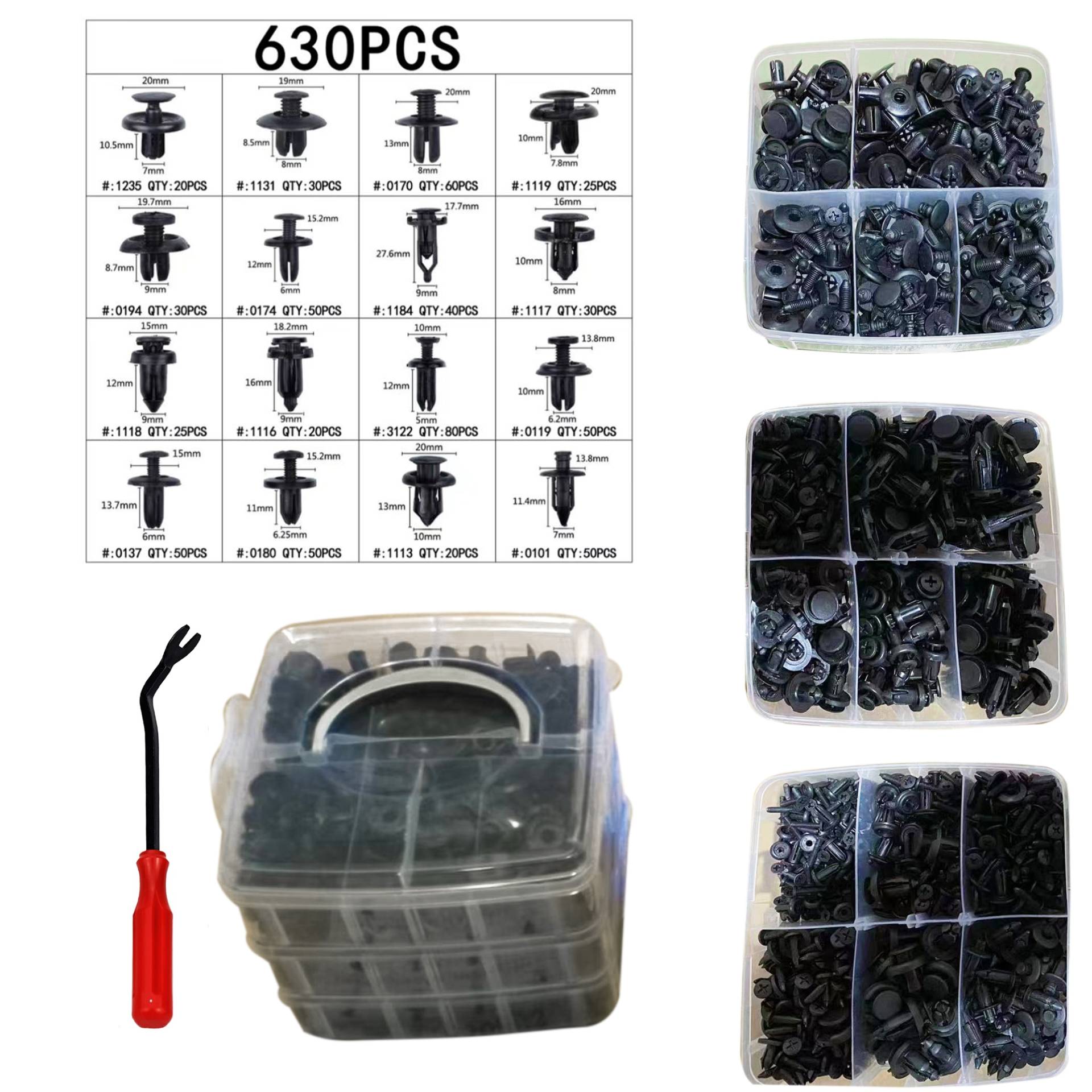 630 x Clips Nieten Stifte Verkleidung Radkasten Befestigung XXL BOX für Auto Innenraum, Zierleisten, Stoßstangen und Universal Reparatur 630 x Clips Nieten Stifte Verkleidung Radkasten Befestigung XXL BOX für Auto Innenraum, Zierleisten, Stoßstangen und Universal Reparatur von JOM Car Parts & Car Hifi GmbH