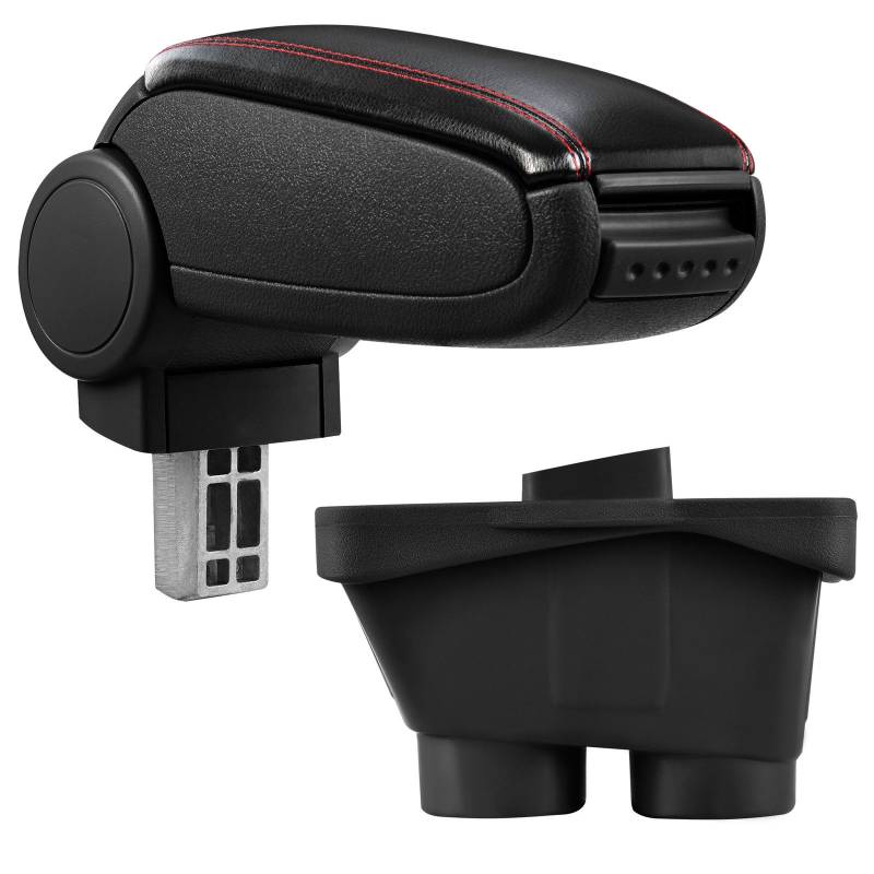 Armlehne Mittelarmlehne Leder Bezug Schwarz / Rot für Peugeot 208 ab 2012- von Tuning Fanatics