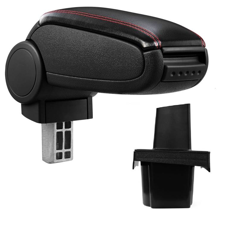 Armlehne Mittelarmlehne Leder Bezug Schwarz / Rot für Skoda Octavia II 2 1Z von Tuning Fanatics