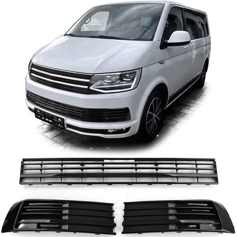 Kühlergrill Gitter Stoßstange LINKS RECHTS MITTE Schwarz Glanz für VW T6 VI ohne ACC ab 2015-2019 von Tuning Fanatics
