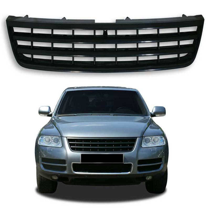 Kühlergrill Sportgrill Gitter Front Grill ohne Emblem Schwarz für VW Touareg 7L von Tuning Fanatics